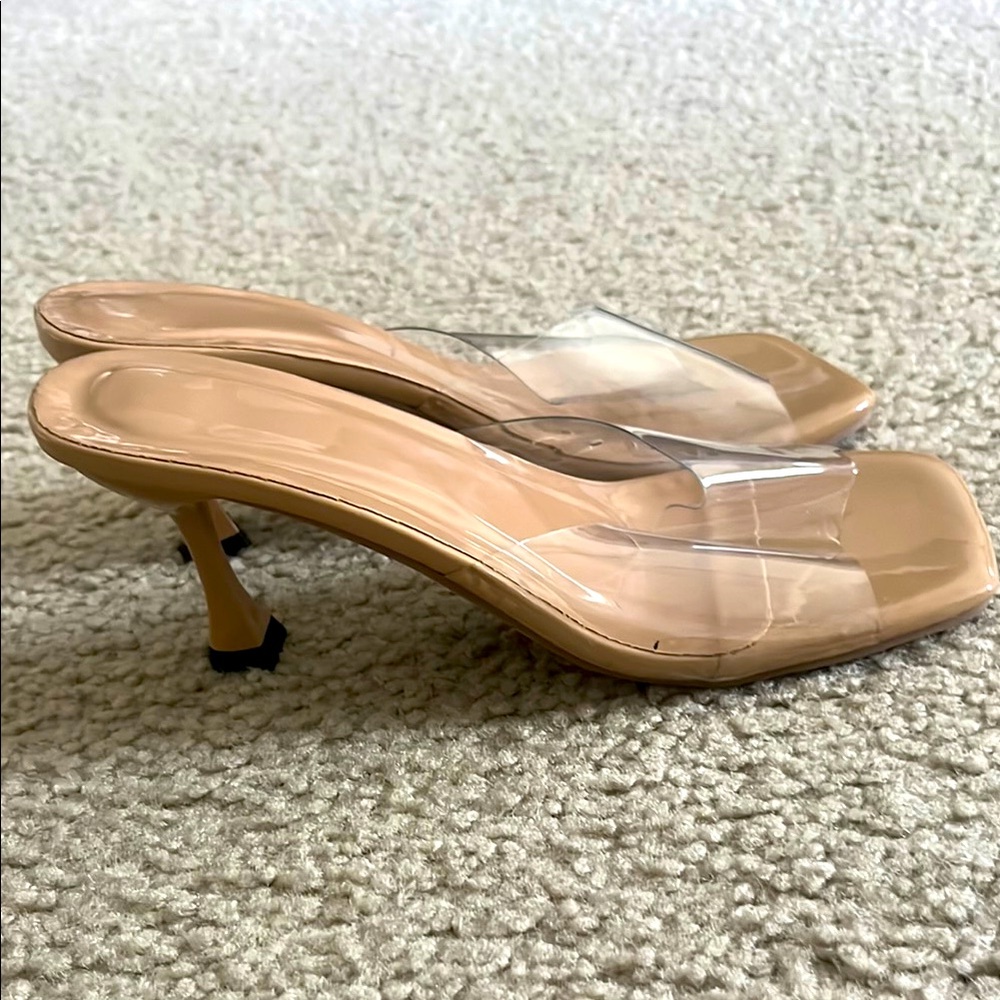 Women's Nude clear 2 inch slide heels 6.5